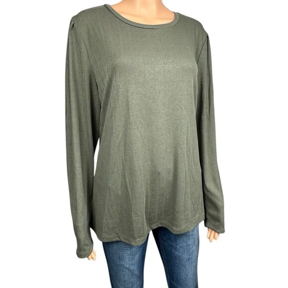 Well Worn Womens XXL Green Long Sleeve Shirt Crewneck Top Blouse New - Picture 3 of 9